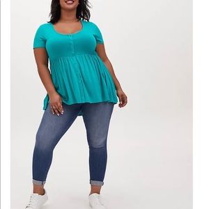 Super Soft Turquoise Button Front Babydoll Top